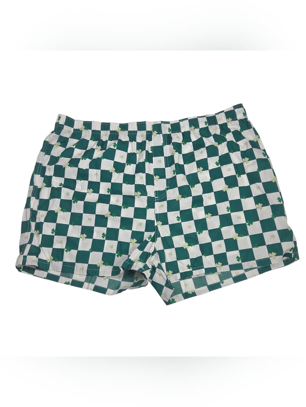 Old Navy Green and White Checkered Boxers with Shamrock Motif. Size XXL